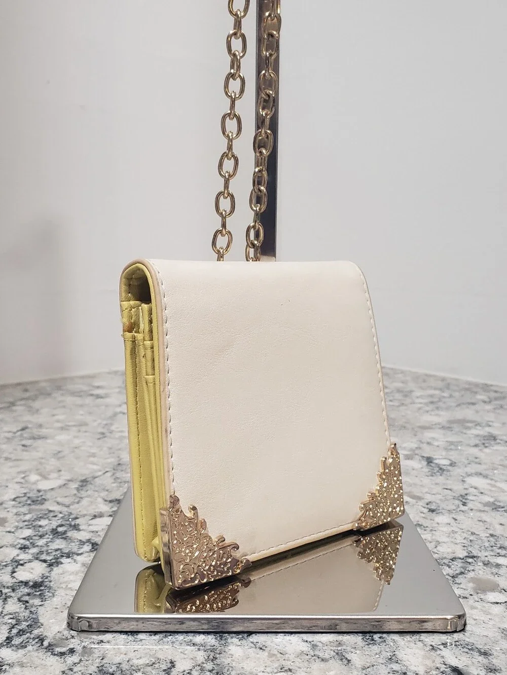 Like Dreams Ivory Square Crossbody Wallet Purse Gold Chain Star Charm Vegan Leat